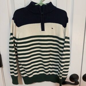 Tommy Hilfiger boys Navy and Green Striped Sweater